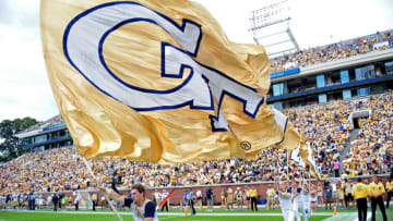 ATLANTA, GA - SEPTEMBER 17: A member of the Georgia Tech Yellow Jackets Cheerleaders performs during the game against the Vanderbilt Commodores at Bobby Dodd Stadium on September 17, 2016 in Atlanta, Georgia. (Photo by Scott Cunningham/Getty Images)