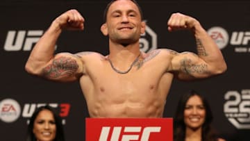 ATLANTIC CITY, NJ - APRIL 20: Frankie Edgar poses on the scale during the UFC Fight Night weigh-in at the Boardwalk Hall on April 20, 2018 in Atlantic City, New Jersey. (Photo by Patrick Smith/Zuffa LLC/Zuffa LLC via Getty Images)