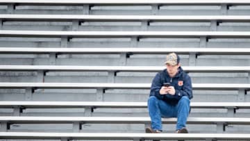 AUBURN, AL - NOVEMBER 23: An Auburn Tigers fan in the stands prior to their game against the Samford Bulldogs at Jordan-Hare Stadium on November 23, 2019 in Auburn, Alabama. (Photo by Michael Chang/Getty Images)
