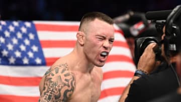 NEWARK, NJ - AUGUST 03: Colby Covington is introduced prior to his welterweight bout against Robbie Lawler during the UFC Fight Night event at the Prudential Center on August 3, 2019 in Newark, New Jersey. (Photo by Josh Hedges/Zuffa LLC/Zuffa LLC via Getty Images)