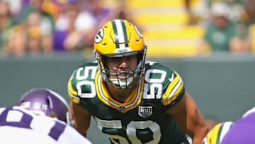 GREEN BAY, WI - SEPTEMBER 16: Blake Martinez #50 of the Green Bay Packers awaits the snap against the Minnesota Vikings at Lambeau Field on September 16, 2018 in Green Bay, Wisconsin. The Vikings and the Packers tied 29-29 after overtime. (Photo by Jonathan Daniel/Getty Images)