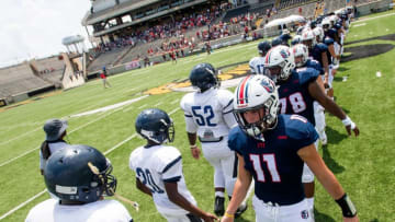 Auburn footballPike Road and Calhoun players shake hands at midfield after their game at Alabama State University's Hornet Stadium in Montgomery, Ala., on Saturday August 25, 2018.Pike51