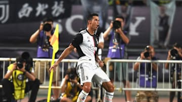 NANJING, CHINA - JULY 24: Cristiano Ronaldo of Juventus celebrates after scoring the firts goal during the International Champions Cup match between Juventus and FC Internazionale at the Nanjing Olympic Center Stadium on July 24, 2019 in Nanjing, China. (Photo by Claudio Villa - Inter/Inter via Getty Images)