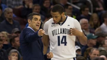 PHILADELPHIA, PA - JANUARY 23: Head coach Jay Wright of the Villanova Wildcats talks to Spellman