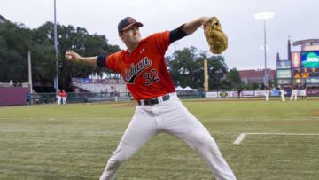 TALLAHASSEE, FL - JUNE 03: Auburn starting pitcher Casey Mize (32) warms up during the game between the Tennessee Tech Golden Eagles and the Auburn Tigers at Dick Howser Stadium on Saturday, June 3rd, in Tallahassee, Florida. (Photo by Logan Stanford/Icon Sportswire via Getty Images)