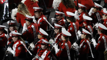 Feb 18, 2023; Raleigh, North Carolina, USA; The NC State Wolfpack marching band plays during a stoppage in play during the game between the Washington Capitals and the Carolina Hurricanes in the third period during the 2023 Stadium Series ice hockey game at Carter-Finley Stadium. Mandatory Credit: Geoff Burke-USA TODAY Sports