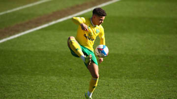 HIGH WYCOMBE, ENGLAND - FEBRUARY 28: Max Aarons of Norwich City during the Sky Bet Championship match between Wycombe Wanderers and Norwich City at Adams Park on February 28, 2021 in High Wycombe, England. Sporting stadiums around the UK remain under strict restrictions due to the Coronavirus Pandemic as Government social distancing laws prohibit fans inside venues resulting in games being played behind closed doors. (Photo by Marc Atkins/Getty Images)