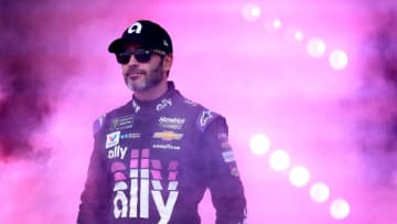 BRISTOL, TENNESSEE - AUGUST 17: Jimmie Johnson, driver of the #48 Ally Chevrolet, is introduced prior to the Monster Energy NASCAR Cup Series Bass Pro Shops NRA Night Race at Bristol Motor Speedway on August 17, 2019 in Bristol, Tennessee. (Photo by Sean Gardner/Getty Images)