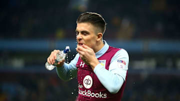 BIRMINGHAM, ENGLAND - DECEMBER 29: Jack Grealish of Aston Villa cools down prior to the Sky Bet Championship match between Aston Villa and Leeds United at Villa Park on December 29, 2016 in Birmingham, England. (Photo by Alex Pantling/Getty Images)