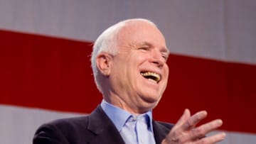 TUCSON, AZ - MARCH 26: U.S. Sen. John McCain (R-AZ) speaks at a campaign rally attended by former Alaska Gov. Sarah Palin at Pima County Fairgrounds on March 26, 2010 in Tucson, Arizona. Palin traveled to Arizona to stump for McCain, who is facing a primary challenge in his bid for a fifth term in the Senate. Today's event marked the first time the pair had campaigned together since their failed 2008 presidential run. (Photo by Darren Hauck/Getty Images)
