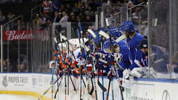 NEW YORK, NEW YORK - JANUARY 13: The New York Rangers and the New York Islanders salute first period fighters during their game at Madison Square Garden on January 13, 2020 in New York City. The Rangers defeated the Islanders 6-2. (Photo by Bruce Bennett/Getty Images)