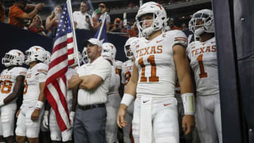 Tom Herman, Sam Ehlinger, Texas Longhorns. (Photo by Tim Warner/Getty Images)