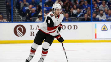 TAMPA, FL - JANUARY 09: Arizona Coyotes center Nick Schmaltz (8) skates during the NHL game between the Arizona Coyotes and Tampa Bay Lightning on January 09, 2020 at Amalie Arena in Tampa, FL. (Photo by Mark LoMoglio/Icon Sportswire via Getty Images)