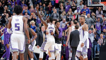 SACRAMENTO, CA - NOVEMBER 9: Iman Shumpert #9 of the Sacramento Kings celebrates during the game against the Minnesota Timberwolves on November 9, 2018 at Golden 1 Center in Sacramento, California. NOTE TO USER: User expressly acknowledges and agrees that, by downloading and/or using this photograph, user is consenting to the terms and conditions of the Getty Images License Agreement. Mandatory Copyright Notice: Copyright 2018 NBAE (Photo by Rocky Widner/NBAE via Getty Images)