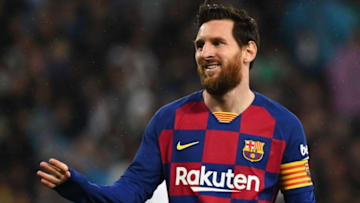 Barcelona's Argentine forward Lionel Messi gestures during the Spanish League football match between Real Madrid and Barcelona at the Santiago Bernabeu stadium in Madrid on March 1, 2020. (Photo by GABRIEL BOUYS / AFP) (Photo by GABRIEL BOUYS/AFP via Getty Images)