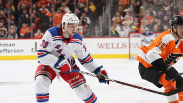 PHILADELPHIA, PA - APRIL 07: Matt Beleskey #39 of the New York Rangers skates against the Philadelphia Flyers at the Wells Fargo Center on April 7, 2018 in Philadelphia, Pennsylvania. The Flyers shut out the Rangers 5-0. (Photo by Bruce Bennett/Getty Images)