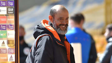Wolverhampton Wanderers' Portuguese head coach Nuno Espirito Santo smiles ahead of the English Premier League football match between Wolverhampton Wanderers and Brighton and Hove Albion at the Molineux stadium in Wolverhampton, central England on May 9, 2021. - RESTRICTED TO EDITORIAL USE. No use with unauthorized audio, video, data, fixture lists, club/league logos or 'live' services. Online in-match use limited to 120 images. An additional 40 images may be used in extra time. No video emulation. Social media in-match use limited to 120 images. An additional 40 images may be used in extra time. No use in betting publications, games or single club/league/player publications. (Photo by Rui Vieira / POOL / AFP) / RESTRICTED TO EDITORIAL USE. No use with unauthorized audio, video, data, fixture lists, club/league logos or 'live' services. Online in-match use limited to 120 images. An additional 40 images may be used in extra time. No video emulation. Social media in-match use limited to 120 images. An additional 40 images may be used in extra time. No use in betting publications, games or single club/league/player publications. / RESTRICTED TO EDITORIAL USE. No use with unauthorized audio, video, data, fixture lists, club/league logos or 'live' services. Online in-match use limited to 120 images. An additional 40 images may be used in extra time. No video emulation. Social media in-match use limited to 120 images. An additional 40 images may be used in extra time. No use in betting publications, games or single club/league/player publications. (Photo by RUI VIEIRA/POOL/AFP via Getty Images)