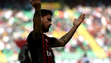 MILAN, ITALY - APRIL 09: Suso of Milan celebrates after scoring the opening goal during the Serie A match between AC Milan and US Citta di Palermo at Stadio Giuseppe Meazza on April 9, 2017 in Milan, Italy. (Photo by Tullio M. Puglia/Getty Images)