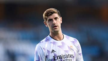 VIGO, SPAIN - AUGUST 20: Thibaut Courtois of Real Madrid CF looks on before the La Liga Santander match between RC Celta de Vigo and Real Madrid CF at Abanca-Balaidos on August 20, 2022 in Vigo, Spain. (Photo by Ion Alcoba/Quality Sport Images/Getty Images)