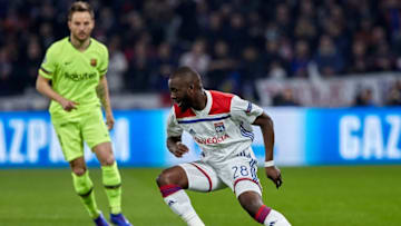 LYON, FRANCE - FEBRUARY 19: Tanguy Ndombele of Olympique Lyonnais with the ball during the UEFA Champions League Round of 16 First Leg match between Olympique Lyonnais and FC Barcelona at Groupama Stadium on February 19, 2019 in Lyon, . (Photo by Quality Sport Images/Getty Images)