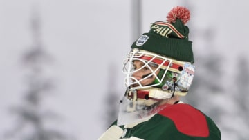 Minnesota Wild goalie Cam Talbot looks on during the first period of the Winter Classic matchup against St. Louis on Saturday night at Target Field. (Jeffrey Becker-USA TODAY Sports)