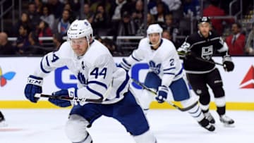 Morgan Rielly #44 of the Toronto Maple Leafs skates after the puck. (Photo by Harry How/Getty Images)