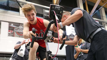 BUFFALO, NY - JUNE 2: Vitali Kravtsov performs the Wingate cycle test during the NHL Scouting Combine on June 2, 2018 at HarborCenter in Buffalo, New York. (Photo by Bill Wippert/NHLI via Getty Images)