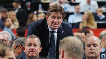 CHICAGO, IL - JUNE 24: Mike Babcock of the Toronto Maple Leafs attends the 2017 NHL Draft at the United Center on June 24, 2017 in Chicago, Illinois. (Photo by Bruce Bennett/Getty Images)