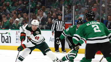 DALLAS, TEXAS - OCTOBER 29: Victor Rask #49 of the Minnesota Wild in the second period at American Airlines Center on October 29, 2019 in Dallas, Texas. (Photo by Ronald Martinez/Getty Images)
