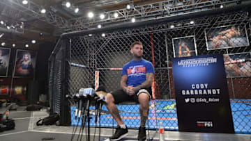LAS VEGAS, NV - FEBRUARY 15: UFC bantamweight champion Cody Garbrandt speaks to the media during the TUF 25 Media Day at the TUF Gym on February 15, 2017 in Las Vegas, Nevada. (Photo by Brandon Magnus/Zuffa LLC/Zuffa LLC via Getty Images)