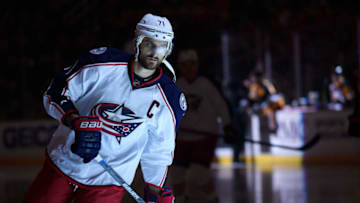 8 October 2016: Columbus Blue Jackets left wing Nick Foligno (71) takes the ice before the first period in the game between the Pittsburgh Penguins and the Columbus Blue Jackets at PPG Paints Arena in Pittsburgh, Pennsylvania. (Photo by Jeanine Leech/Icon Sportswire via Getty Images)