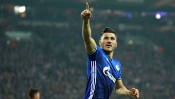 GELSENKIRCHEN, GERMANY - APRIL 20 : Sead Kolasinac of FC Schalke 04 celebrates after scoring a goal during the Europa League second leg quarter final match between FC Schalke 04 and Ajax Amsterdam at the Veltins Arena in Gelsenkirchen, Germany on April 20, 2017. (Photo by Leon Kuegeler/Anadolu Agency/Getty Images)