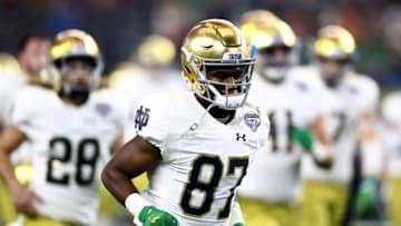 ARLINGTON, TEXAS - DECEMBER 29: Michael Young #87 of the Notre Dame Fighting Irish takes the field with teammates before the game against the Clemson Tigers during the College Football Playoff Semifinal Goodyear Cotton Bowl Classic at AT&T Stadium on December 29, 2018 in Arlington, Texas. (Photo by Ronald Martinez/Getty Images)