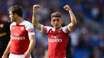 CARDIFF, WALES - SEPTEMBER 02: Lucas Torreira of Arsenal celebrates after the Premier League match between Cardiff City and Arsenal FC at Cardiff City Stadium on September 2, 2018 in Cardiff, United Kingdom. (Photo by Catherine Ivill/Getty Images)