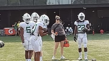Running Back drills during Oregon Football Fall Camp.Justin Phillips / KPNW Sports
