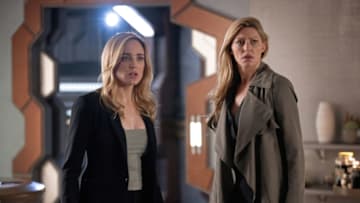 Legends of Tomorrow -- ÒMiss Me, Kiss Me, Love MeÓ -- Image Number: LGN502a_0354b.jpg -- Pictured (L-R): Caity Lotz as Sara Lance/White Canary and Jes Macallen as Ava Sharpe -- Photo: Jack Rowand/The CW -- © 2020 The CW Network, LLC. All Rights Reserved.