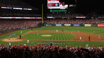 PHILADELPHIA, PENNSYLVANIA - NOVEMBER 01: Brandon Marsh #16 of the Philadelphia Phillies rounds the bases after hitting a solo home run during the 2nd inning of Game Three of the 2022 World Series against the Houston Astros at Citizens Bank Park on November 01, 2022 in Philadelphia, Pennsylvania. (Photo by Al Bello/Getty Images)