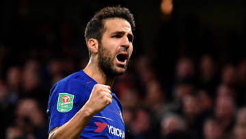 LONDON, ENGLAND - OCTOBER 31: Cesc Fabregas of Chelsea celebrates after scoring his team's third goal during the Carabao Cup Fourth Round match between Chelsea and Derby County at Stamford Bridge on October 31, 2018 in London, England. (Photo by Mike Hewitt/Getty Images)
