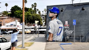 LOS ANGELES, CALIFORNIA - SEPTEMBER 09: A mural of Los Angeles Dodgers pitcher Joe Kelly appears on wall at Floyd's 99 Barbershop in the Silverlake area on September 09, 2020 in Los Angeles, California. (Photo by Frazer Harrison/Getty Images)
