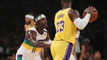 LOS ANGELES, CALIFORNIA - FEBRUARY 25: LeBron James #23 of the Los Angeles Lakers, Jrue Holiday #11 of the New Orleans Pelicans: (Photo by Katelyn Mulcahy/Getty Images)