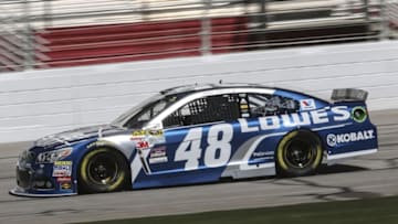Feb 27, 2015; Hampton, GA, USA; Sprint Cup Series driver Jimmie Johnson (48) during the practice for the Folds of Honor QuikTrip 500 at Atlanta Motor Speedway. Mandatory Credit: Marvin Gentry-USA TODAY Sports