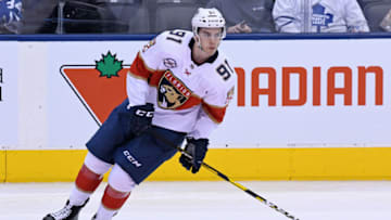 TORONTO, ON - DECEMBER 20: Florida Panthers Center Juho Lammikko (91) in warmups prior to the regular season NHL game between the Florida Panthers and Toronto Maple Leafs on December 20, 2018 at Scotiabank Arena in Toronto, ON. (Photo by Gerry Angus/Icon Sportswire via Getty Images)