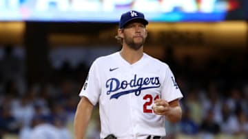 LOS ANGELES, CALIFORNIA - JUNE 16: Clayton Kershaw #22 of the Los Angeles Dodgers looks on from the mound during the second inning against the Philadelphia Phillies at Dodger Stadium on June 16, 2021 in Los Angeles, California. (Photo by Katelyn Mulcahy/Getty Images)