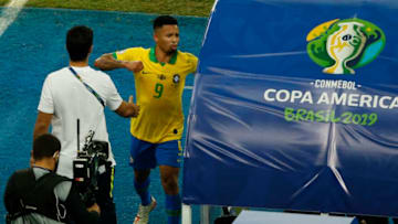 RIO DE JANEIRO, BRAZIL - JULY 07: Gabriel Jesus of Brazil reacts after receiving a a red card during the Copa America Brazil 2019 Final match between Brazil and Peru at Maracana Stadium on July 07, 2019 in Rio de Janeiro, Brazil. (Photo by Wagner Meier/Getty Images)