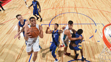 LAS VEGAS, NV - JULY 11: Miles Bridges #0 of the Charlotte Hornets goes to the basket against the Golden State Warriors during the 2018 Las Vegas Summer League on July 11, 2018 at the Thomas & Mack Center in Las Vegas, Nevada. NOTE TO USER: User expressly acknowledges and agrees that, by downloading and/or using this Photograph, user is consenting to the terms and conditions of the Getty Images License Agreement. Mandatory Copyright Notice: Copyright 2018 NBAE (Photo by Garrett Ellwood/NBAE via Getty Images)