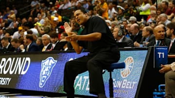 JACKSONVILLE, FL - MARCH 19: Head coach Ron Hunter of the Georgia State Panthers coaches from a chair during the second round of the 2015 NCAA Men's Basketball Tournament at Jacksonville Veterans Memorial Arena on March 19, 2015 in Jacksonville, Florida. Hunter injured his Achilles last week during the Sun Belt Conference tournament championship game. (Photo by Kevin C. Cox/Getty Images)