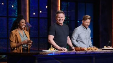 NEXT LEVEL CHEF: L-R: Mentors Nyesha Arrington, Gordon Ramsay and Richard Blais in the “Show Stopping Semi-Finals” episode of NEXT LEVEL CHEF airing Wednesday, Feb 23 (8:00-9:00 ET/PT) on FOX © 2022 FOX Media LLC. CR: FOX.