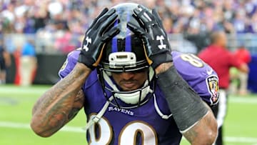 Oct 2, 2016; Baltimore, MD, USA; Baltimore Ravens wide receiver Steve Smith, Sr. (89) reacts after scoring a touchdown in the fourth quarter against the Oakland Raiders at M&T Bank Stadium. Mandatory Credit: Evan Habeeb-USA TODAY Sports