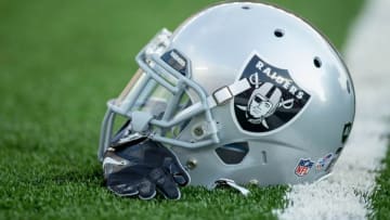 Aug 8, 2014; Minneapolis, MN, USA; A Oakland Raiders helmet sits on the field before the game with the Minnesota Vikings at TCF Bank Stadium. Vikings win 10-6. Mandatory Credit: Bruce Kluckhohn-USA TODAY Sports