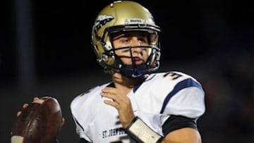 Sep 26, 2014; Las Vegas, NV, USA; St. John Bosco quarterback Josh Rosen (3) looks to pass against the Bishop Gorman Gaels at Fertitta Field. Mandatory Credit: Stephen R. Sylvanie-USA TODAY Sports
